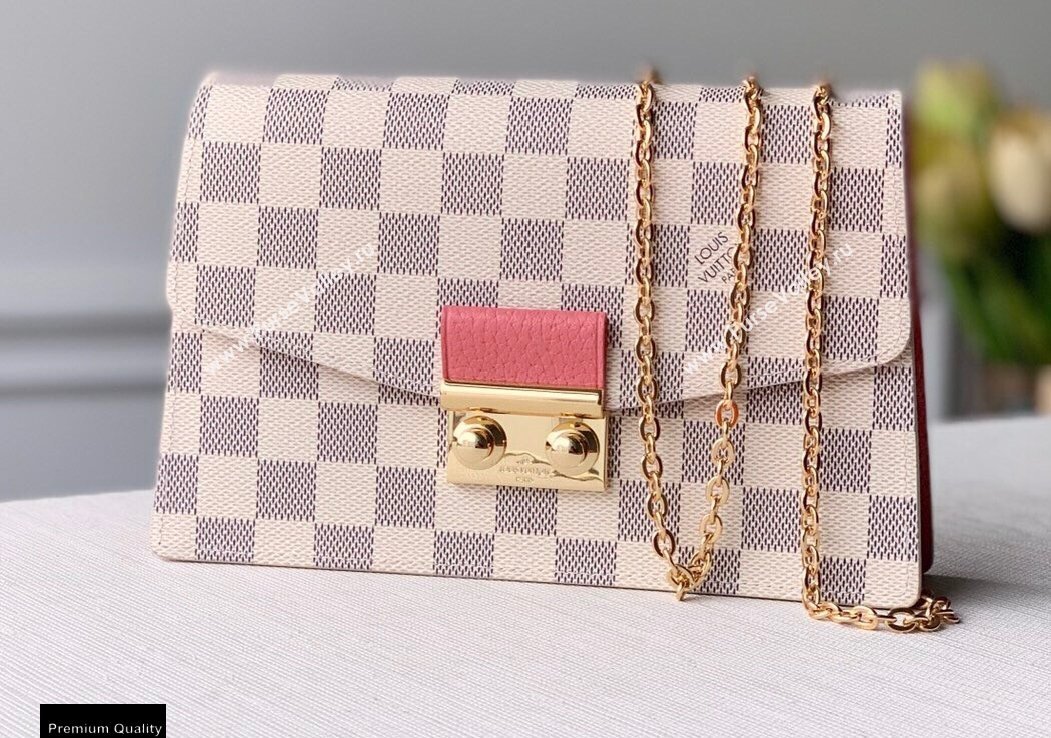 Louis Vuitton Damier Azur Canvas Croisette Chain Wallet Bag N60358 Rose Pink (kiki-20123019)