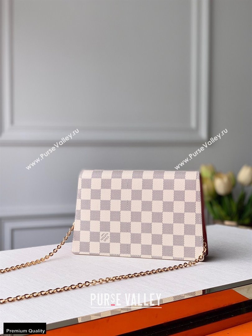 Louis Vuitton Damier Azur Canvas Croisette Chain Wallet Bag N60358 Rose Pink (kiki-20123019)