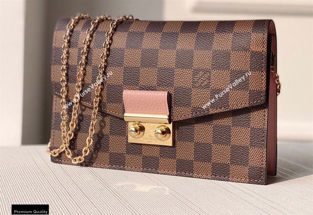 Louis Vuitton Damier Ebene Canvas Croisette Chain Wallet Bag N60287 Magnolia Pink (kiki-20123020)