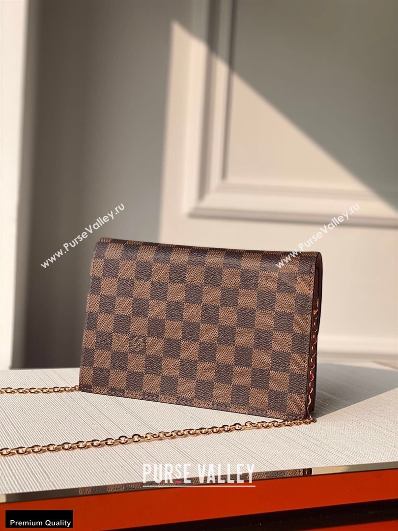 Louis Vuitton Damier Ebene Canvas Croisette Chain Wallet Bag N60287 Magnolia Pink (kiki-20123020)