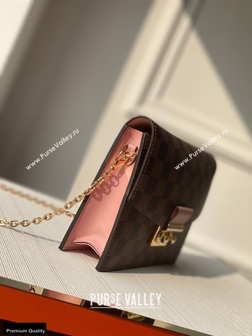 Louis Vuitton Damier Ebene Canvas Croisette Chain Wallet Bag N60287 Magnolia Pink (kiki-20123020)