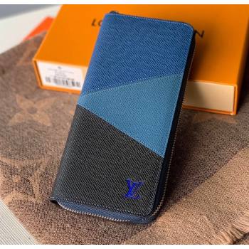 Louis Vuitton V Pattern Monochrome Taiga leather Zippy Wallet Vertical M63095 Blue (kiki-20123132)