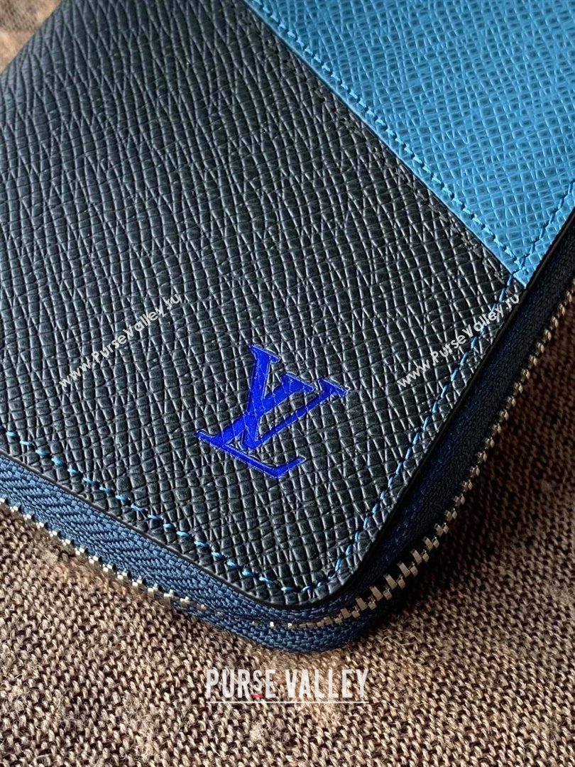 Louis Vuitton V Pattern Monochrome Taiga leather Zippy Wallet Vertical M63095 Blue (kiki-20123132)