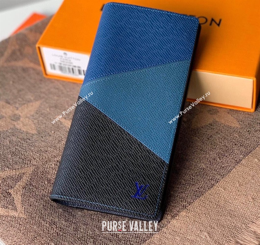 Louis Vuitton V Pattern Monochrome Taiga leather Brazza Wallet M30713 Blue (kiki-20123134)