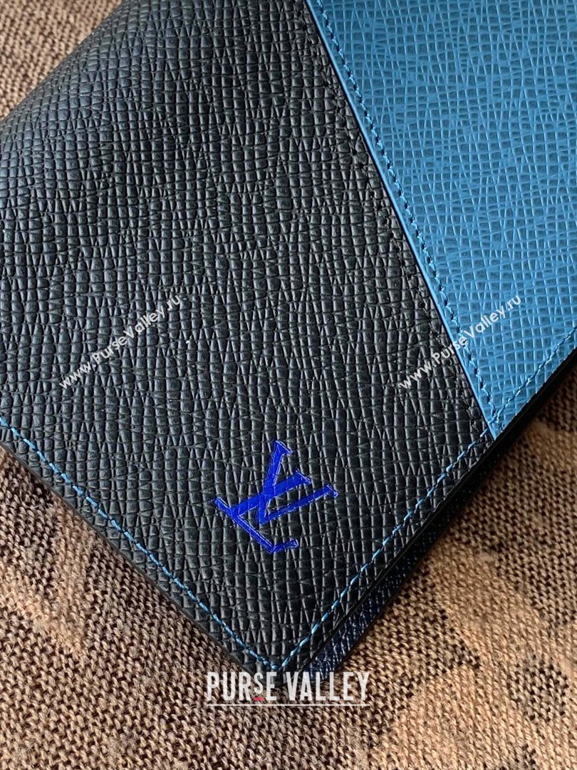Louis Vuitton V Pattern Monochrome Taiga leather Brazza Wallet M30713 Blue (kiki-20123134)