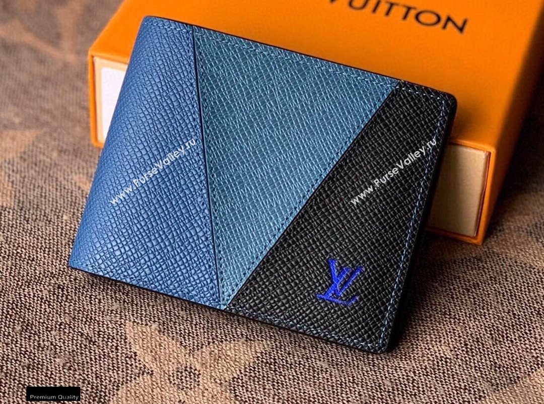 Louis Vuitton V Pattern Monochrome Taiga leather Slender Wallet M30730 Blue (kiki-20123136)