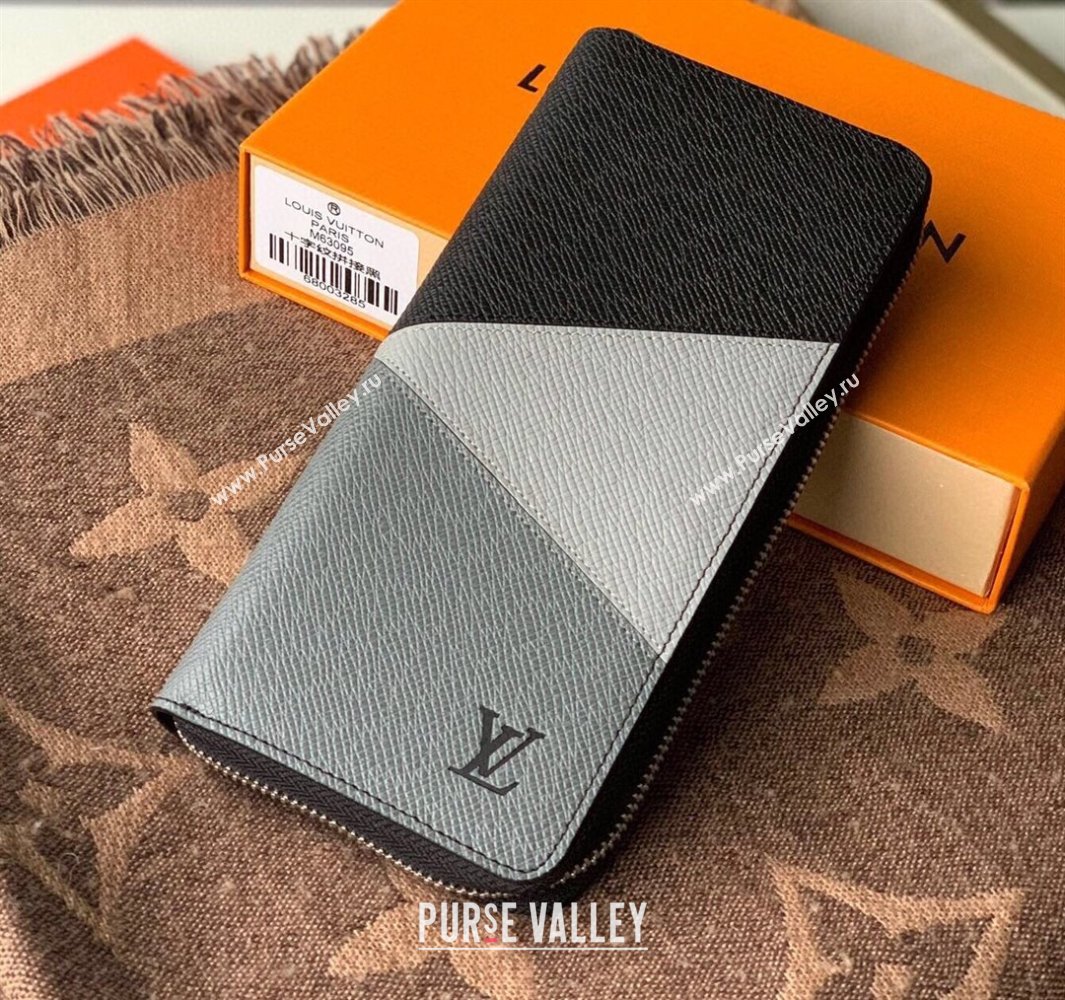 Louis Vuitton V Pattern Monochrome Taiga leather Zippy Wallet Vertical M63095 Gray (kiki-20123133)