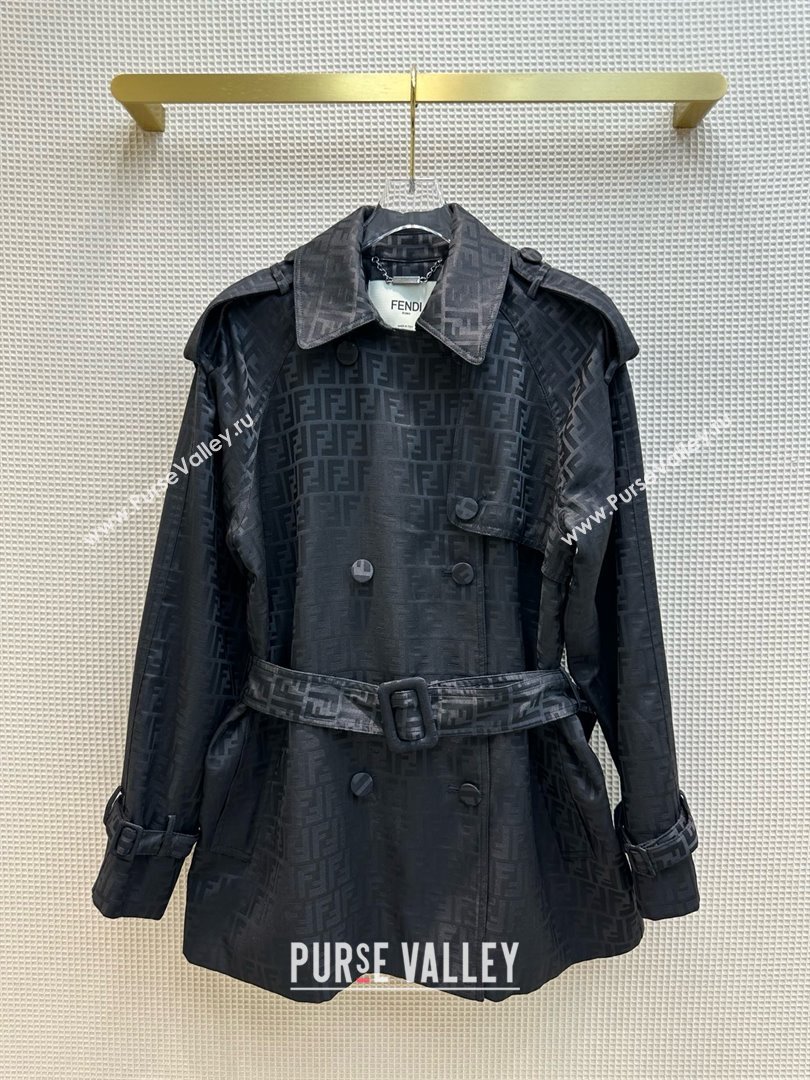 fendi black FF jacquard fabric trench coat 2024 (qiqi-240315-01)