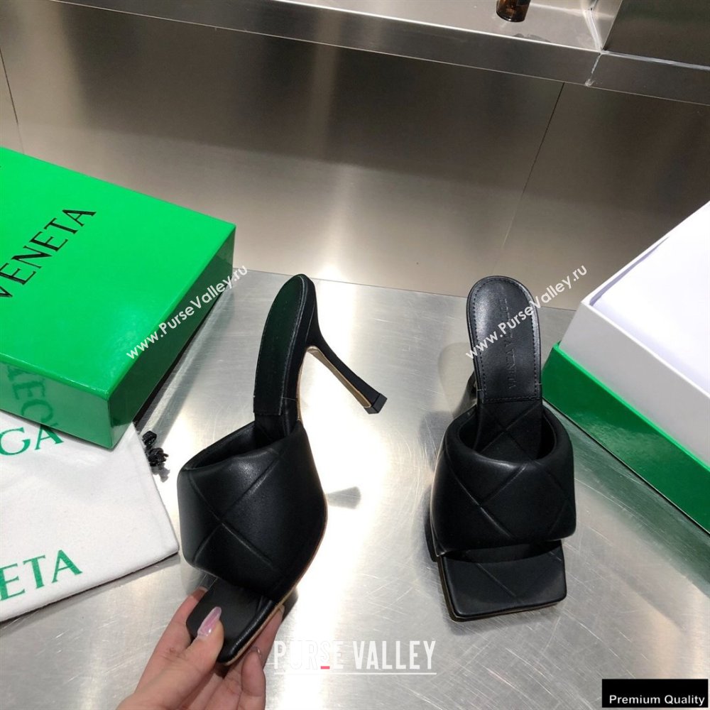 Bottega Veneta Heel 9cm Square Sole Quilted The Rubber Lido Mules Sandals Black 2021 (modeng-21010450)