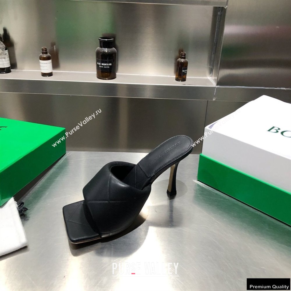 Bottega Veneta Heel 9cm Square Sole Quilted The Rubber Lido Mules Sandals Black 2021 (modeng-21010450)