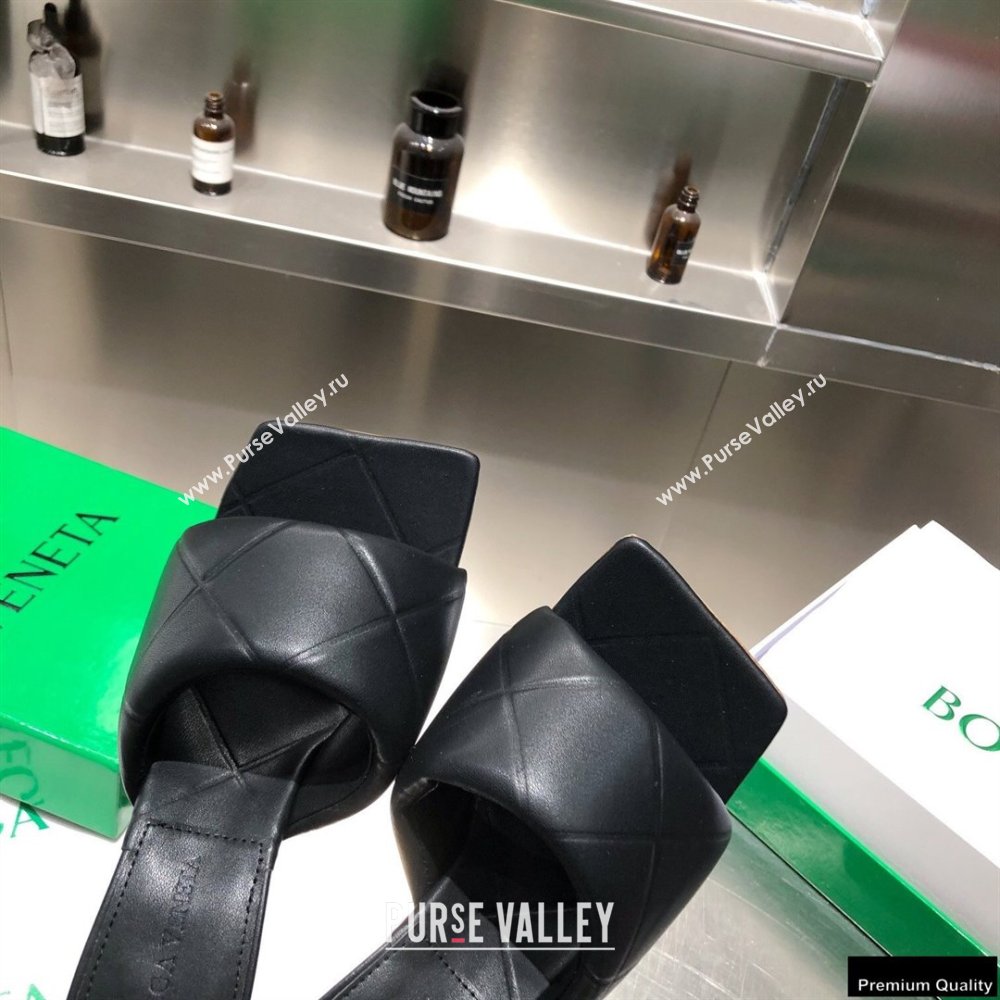 Bottega Veneta Heel 9cm Square Sole Quilted The Rubber Lido Mules Sandals Black 2021 (modeng-21010450)