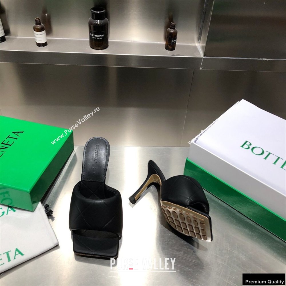 Bottega Veneta Heel 9cm Square Sole Quilted The Rubber Lido Mules Sandals Black 2021 (modeng-21010450)