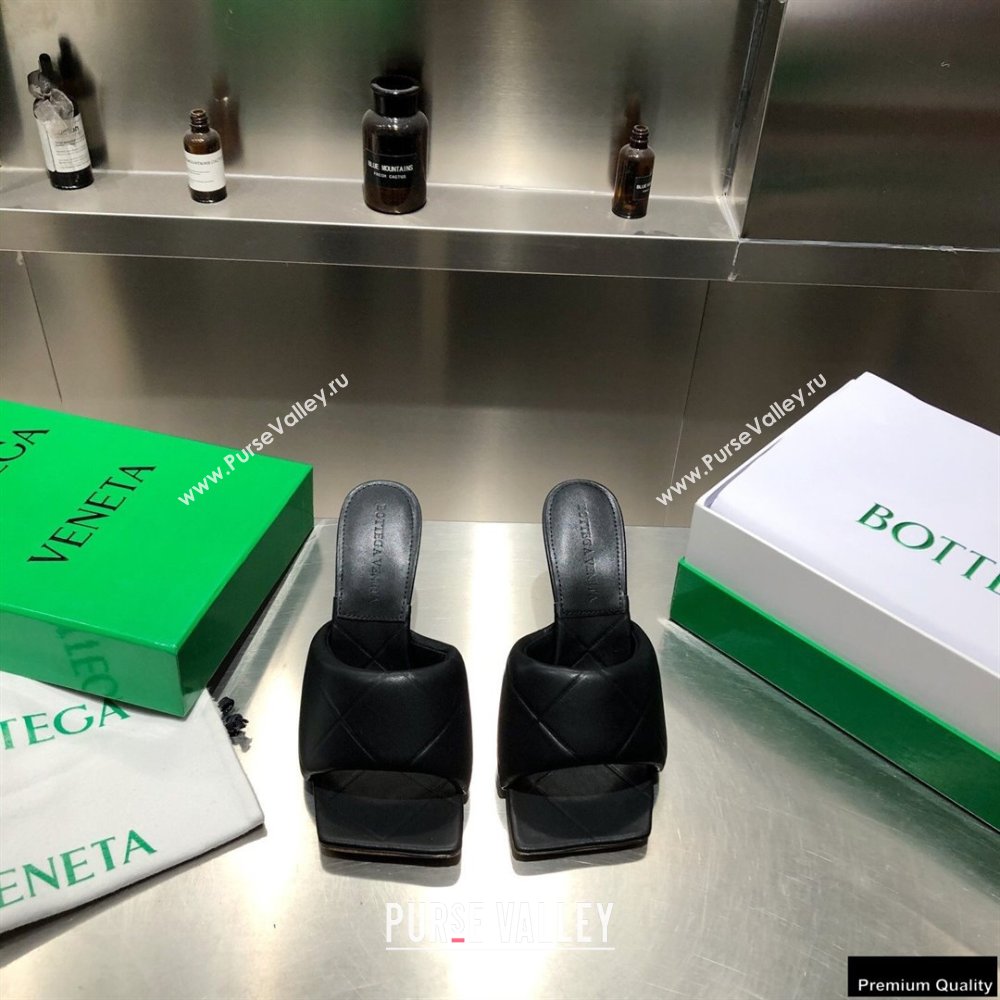 Bottega Veneta Heel 9cm Square Sole Quilted The Rubber Lido Mules Sandals Black 2021 (modeng-21010450)