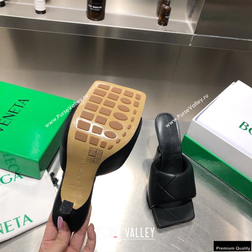 Bottega Veneta Heel 9cm Square Sole Quilted The Rubber Lido Mules Sandals Black 2021 (modeng-21010450)