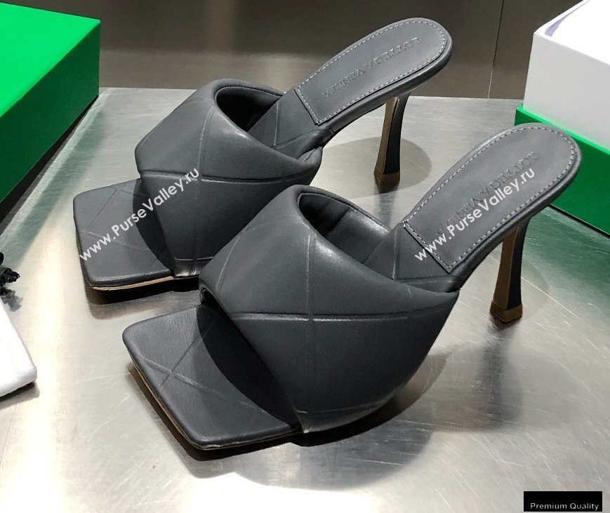 Bottega Veneta Heel 9cm Square Sole Quilted The Rubber Lido Mules Sandals Dark Gray 2021 (modeng-21010466)