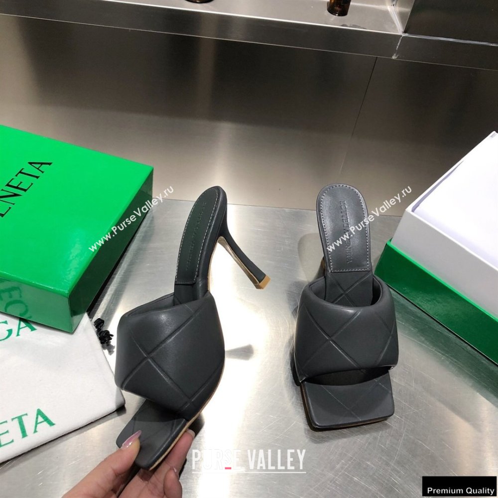 Bottega Veneta Heel 9cm Square Sole Quilted The Rubber Lido Mules Sandals Dark Gray 2021 (modeng-21010466)