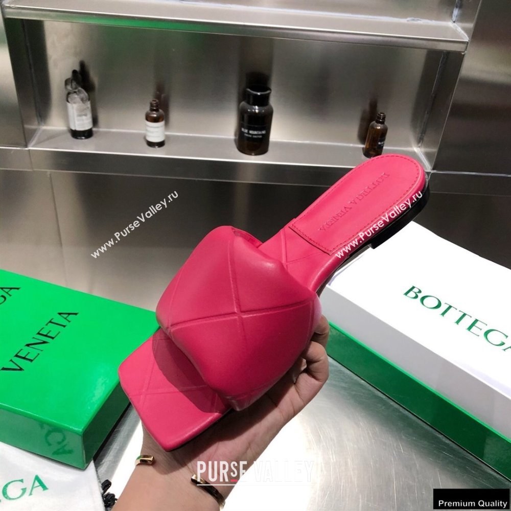 Bottega Veneta Square Sole Quilted The Rubber Lido Flat Slides Sandals Fuchsia 2021 (modeng-21010482)