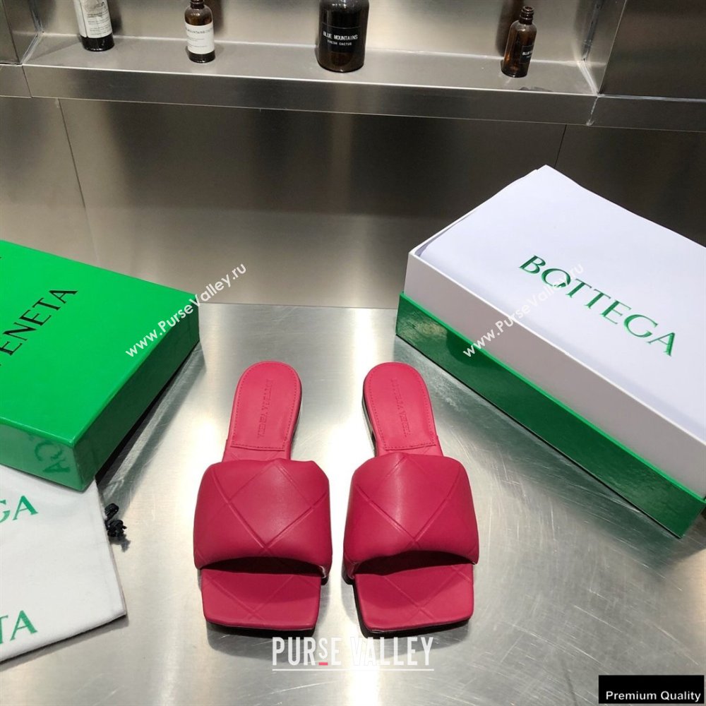 Bottega Veneta Square Sole Quilted The Rubber Lido Flat Slides Sandals Fuchsia 2021 (modeng-21010482)