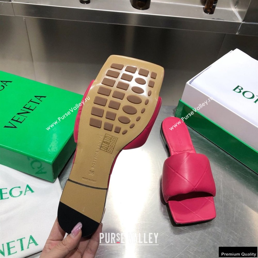 Bottega Veneta Square Sole Quilted The Rubber Lido Flat Slides Sandals Fuchsia 2021 (modeng-21010482)