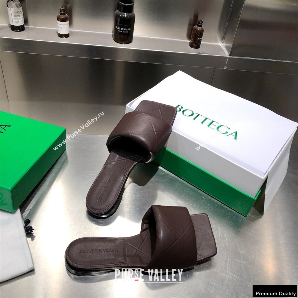 Bottega Veneta Square Sole Quilted The Rubber Lido Flat Slides Sandals Coffee 2021 (modeng-21010486)