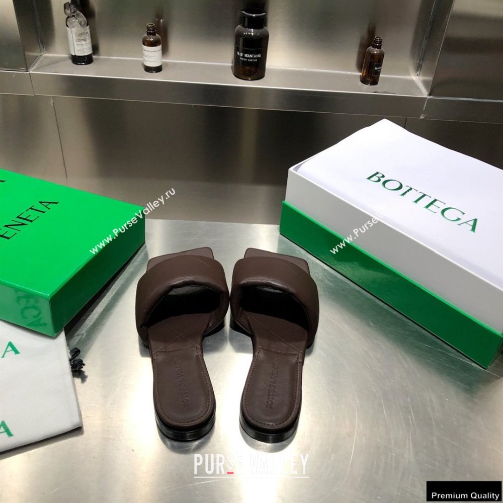 Bottega Veneta Square Sole Quilted The Rubber Lido Flat Slides Sandals Coffee 2021 (modeng-21010486)
