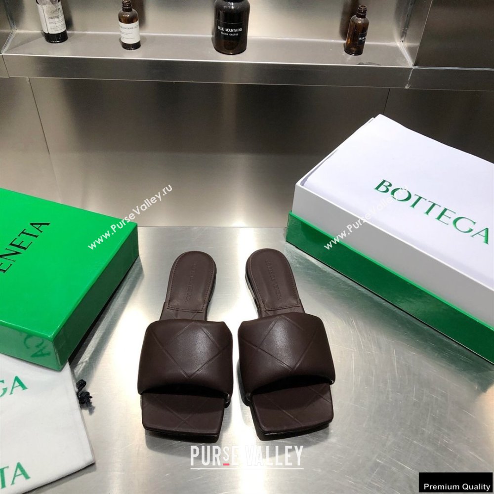 Bottega Veneta Square Sole Quilted The Rubber Lido Flat Slides Sandals Coffee 2021 (modeng-21010486)