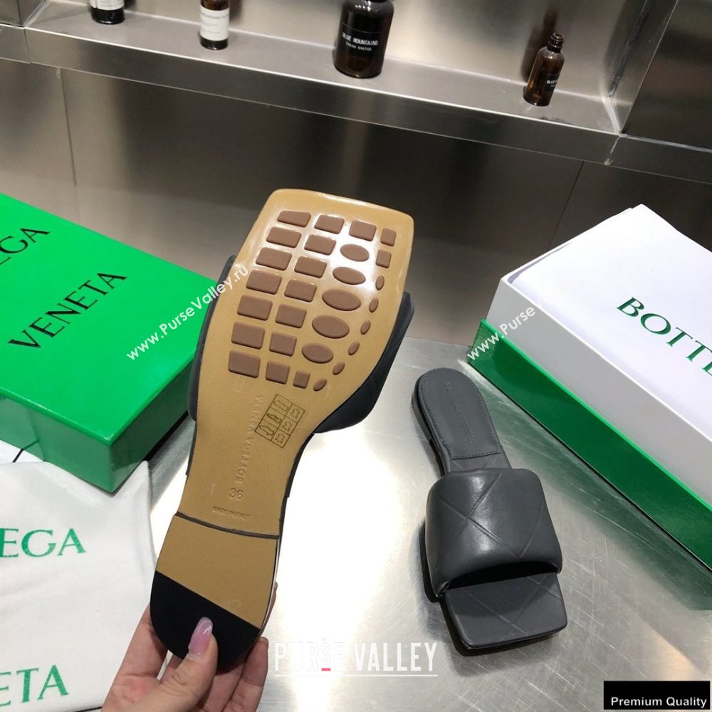 Bottega Veneta Square Sole Quilted The Rubber Lido Flat Slides Sandals Dark Gray 2021 (modeng-21010485)