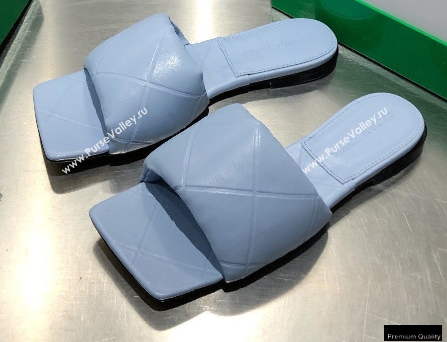 Bottega Veneta Square Sole Quilted The Rubber Lido Flat Slides Sandals Baby Blue 2021 (modeng-21010475)