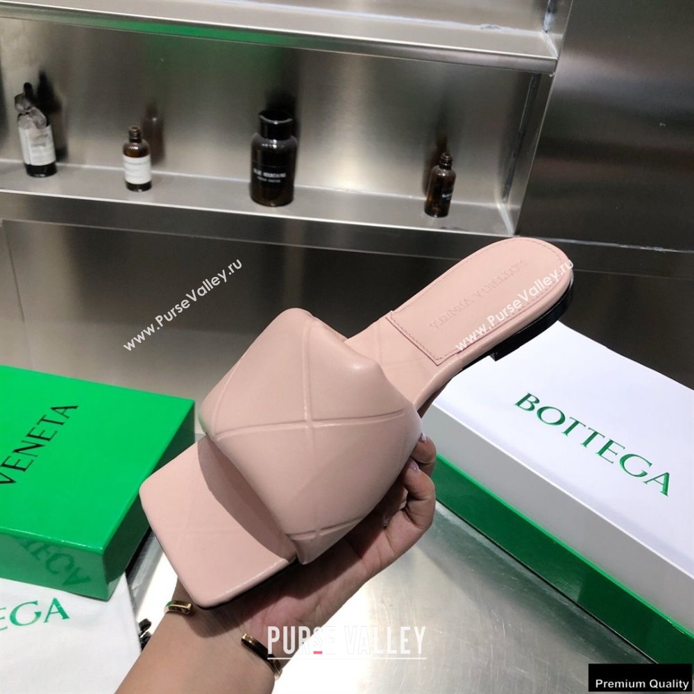 Bottega Veneta Square Sole Quilted The Rubber Lido Flat Slides Sandals Nude Pink 2021 (modeng-21010484)