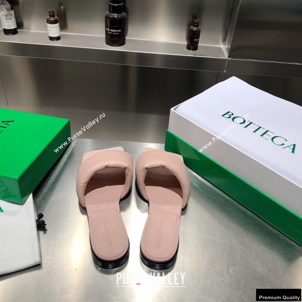 Bottega Veneta Square Sole Quilted The Rubber Lido Flat Slides Sandals Nude Pink 2021 (modeng-21010484)