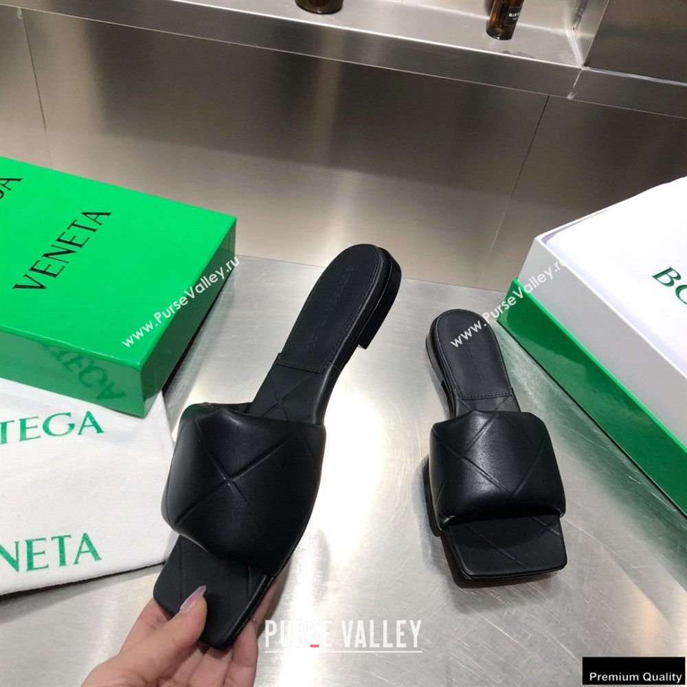 Bottega Veneta Square Sole Quilted The Rubber Lido Flat Slides Sandals Black 2021 (modeng-21010468)