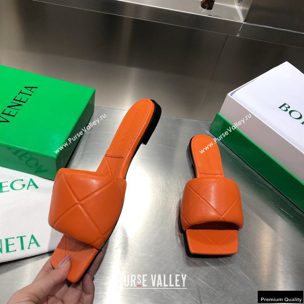 Bottega Veneta Square Sole Quilted The Rubber Lido Flat Slides Sandals Orange 2021 (modeng-21010481)