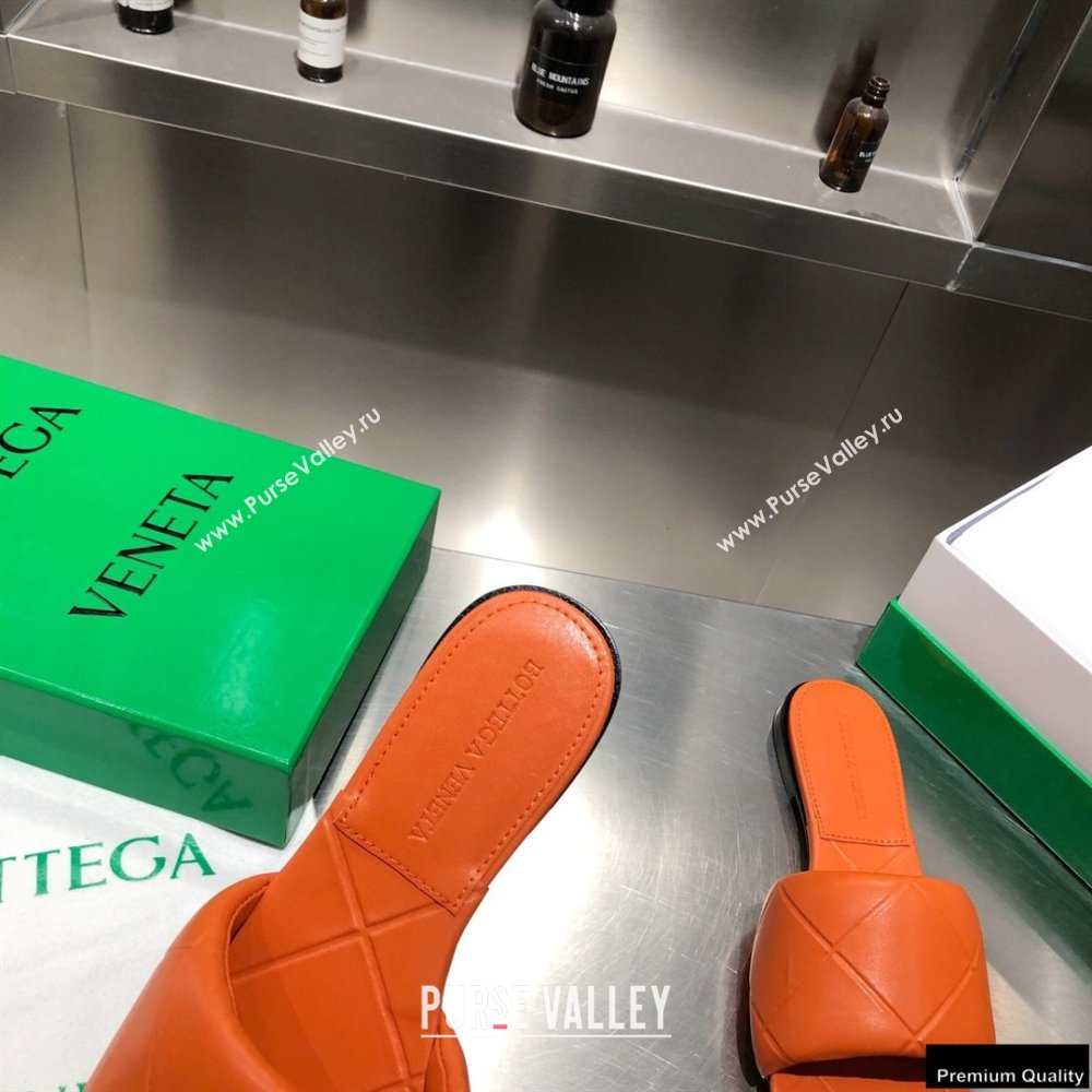 Bottega Veneta Square Sole Quilted The Rubber Lido Flat Slides Sandals Orange 2021 (modeng-21010481)