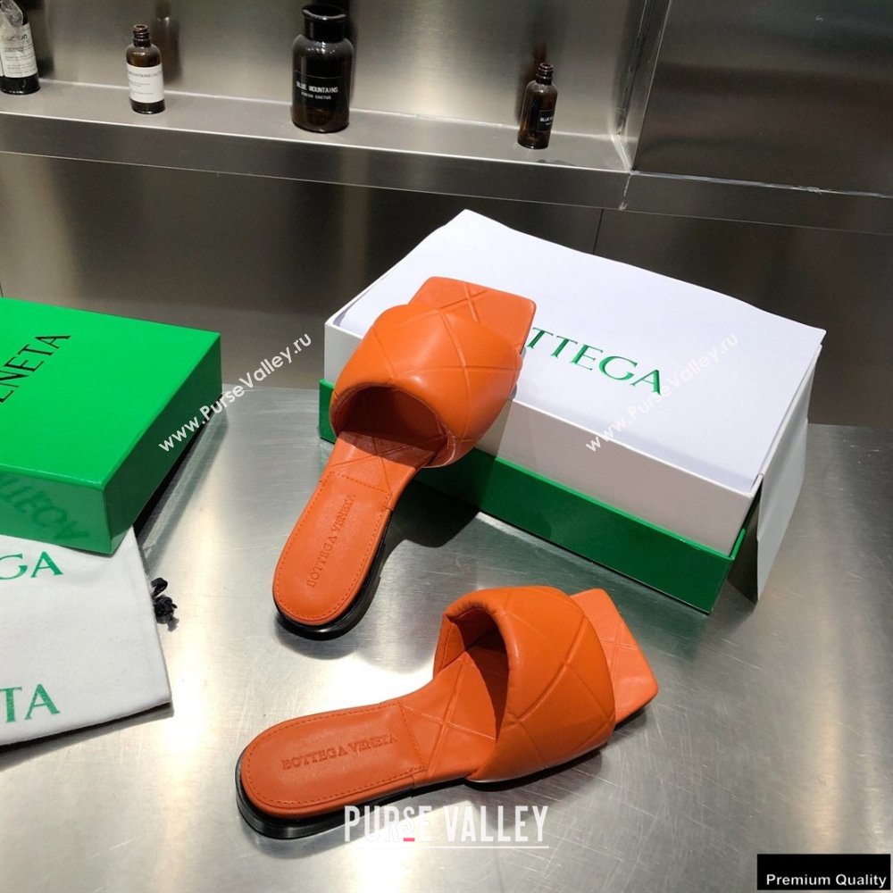 Bottega Veneta Square Sole Quilted The Rubber Lido Flat Slides Sandals Orange 2021 (modeng-21010481)