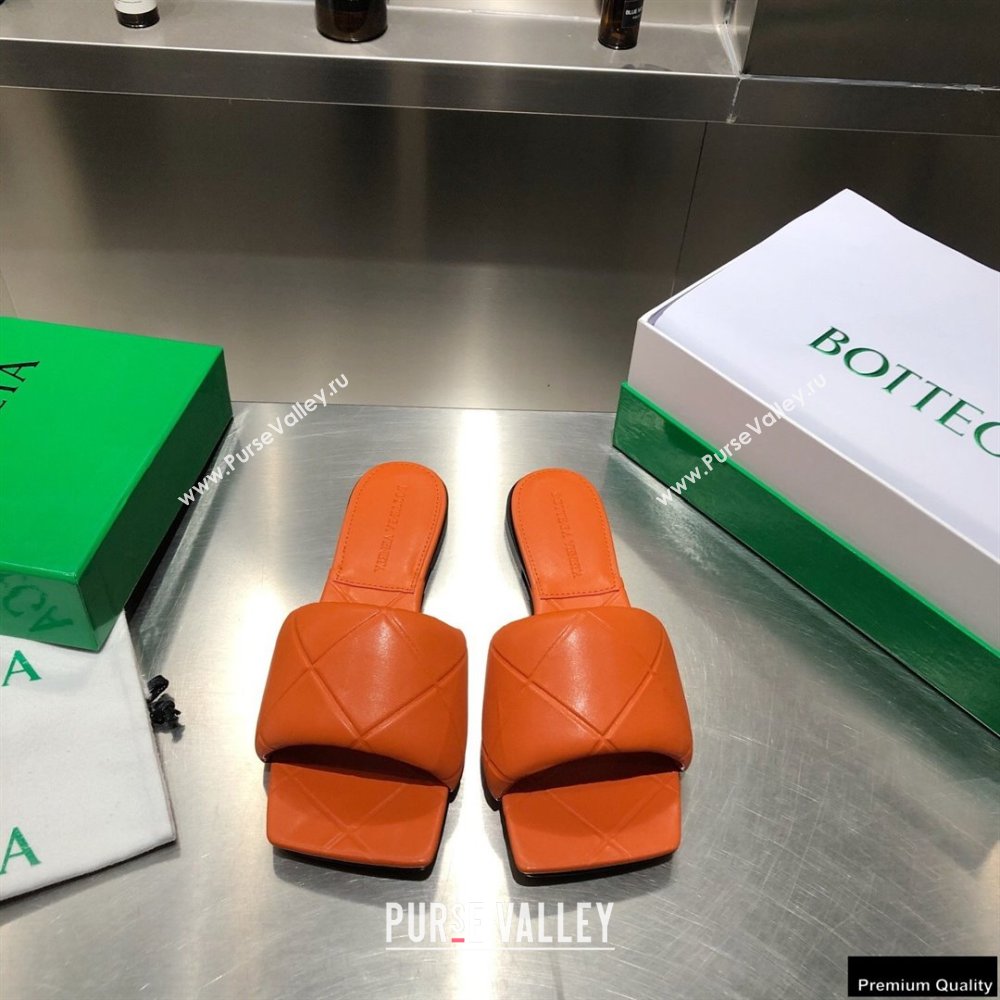 Bottega Veneta Square Sole Quilted The Rubber Lido Flat Slides Sandals Orange 2021 (modeng-21010481)