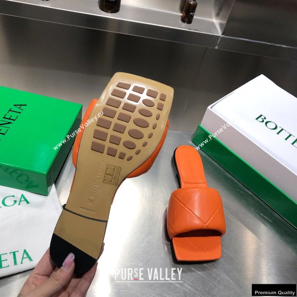 Bottega Veneta Square Sole Quilted The Rubber Lido Flat Slides Sandals Orange 2021 (modeng-21010481)