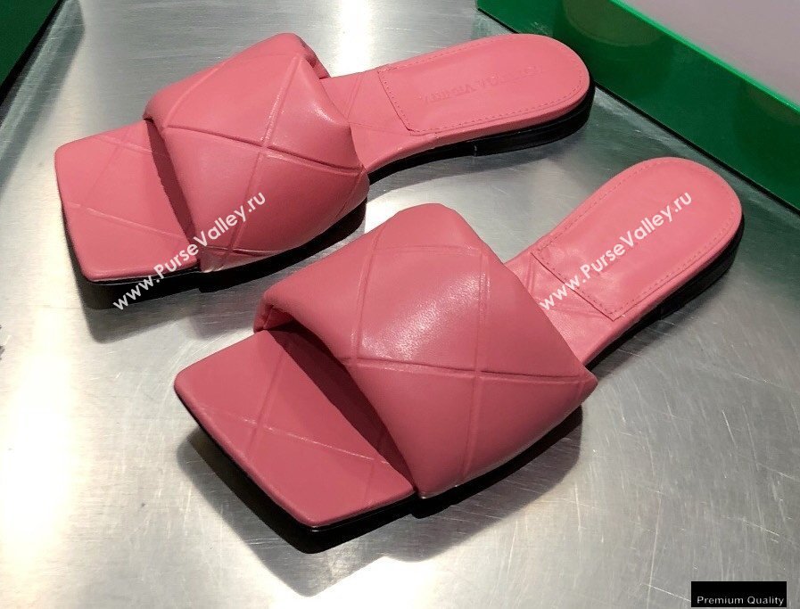 Bottega Veneta Square Sole Quilted The Rubber Lido Flat Slides Sandals Pink 2021 (modeng-21010473)