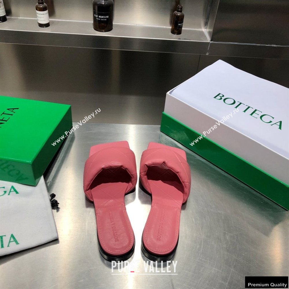 Bottega Veneta Square Sole Quilted The Rubber Lido Flat Slides Sandals Pink 2021 (modeng-21010473)