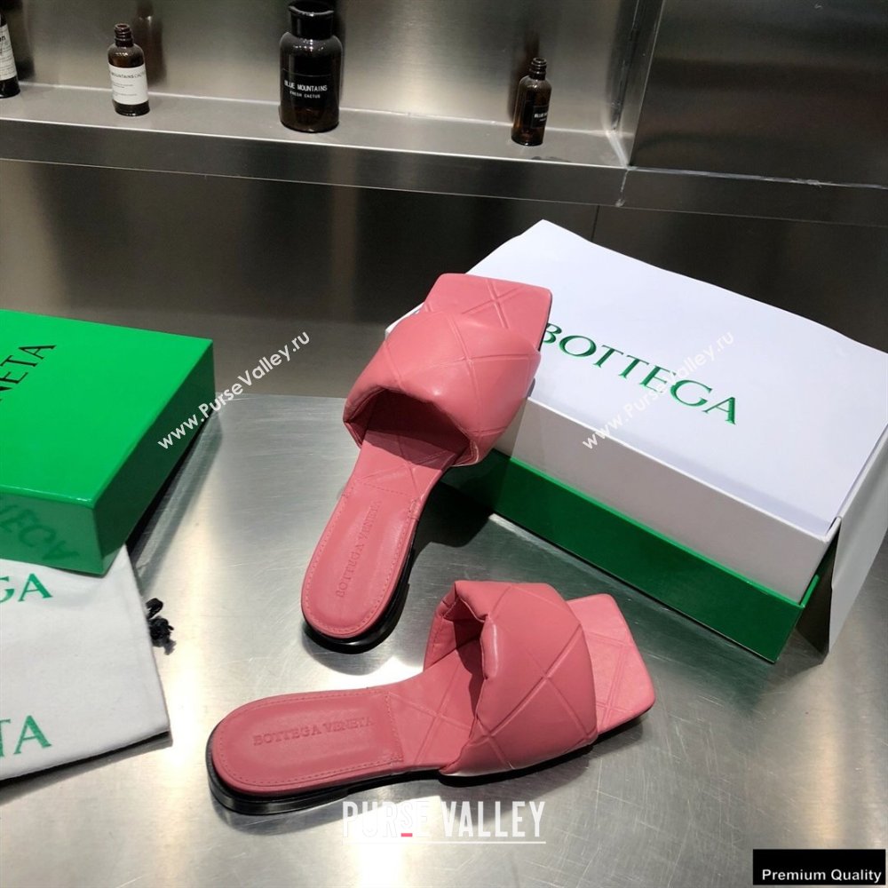 Bottega Veneta Square Sole Quilted The Rubber Lido Flat Slides Sandals Pink 2021 (modeng-21010473)