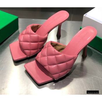 Bottega Veneta Heel 8cm Square Sole Quilted Padded Mules Sandals Pink 2021 (modeng-21010418)