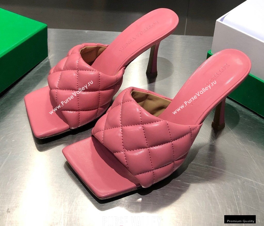 Bottega Veneta Heel 8cm Square Sole Quilted Padded Mules Sandals Pink 2021 (modeng-21010418)