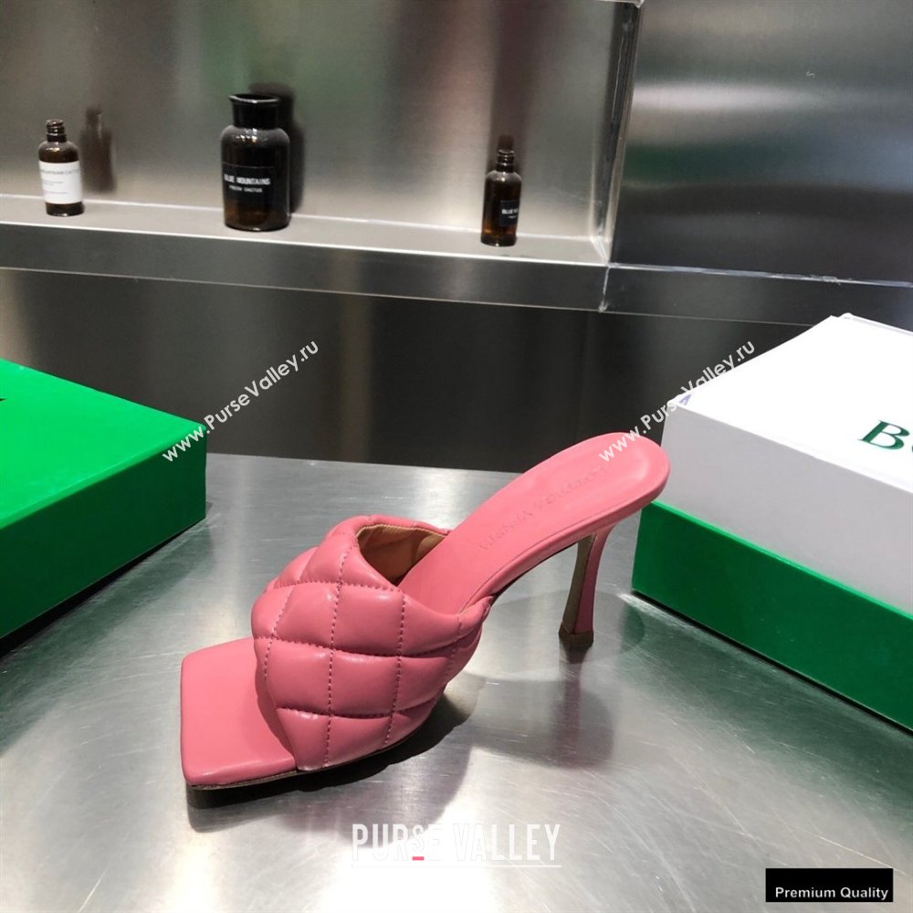 Bottega Veneta Heel 8cm Square Sole Quilted Padded Mules Sandals Pink 2021 (modeng-21010418)