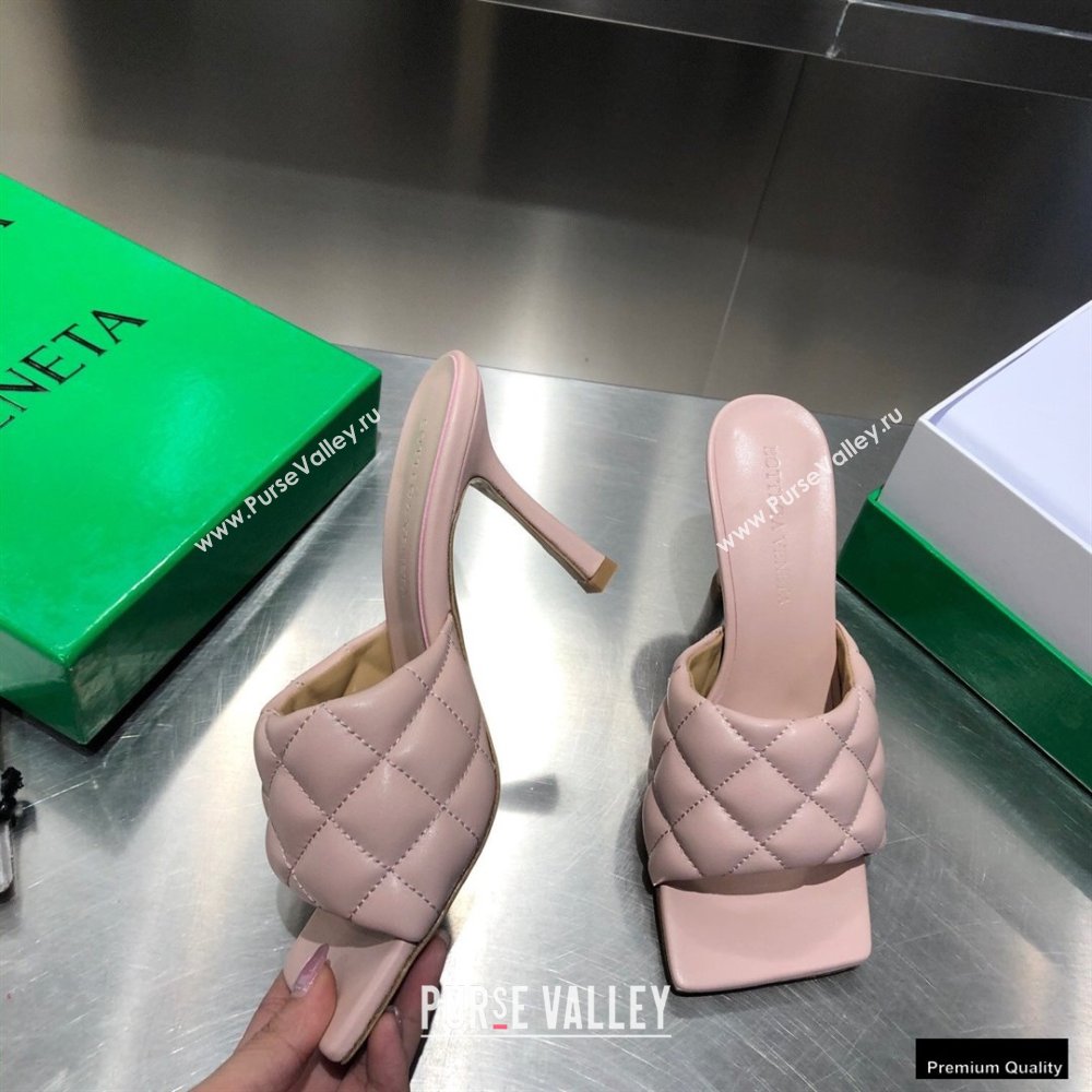 Bottega Veneta Heel 8cm Square Sole Quilted Padded Mules Sandals Nude Pink 2021 (modeng-21010428)