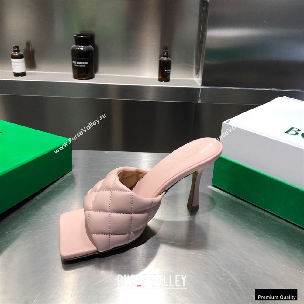Bottega Veneta Heel 8cm Square Sole Quilted Padded Mules Sandals Nude Pink 2021 (modeng-21010428)