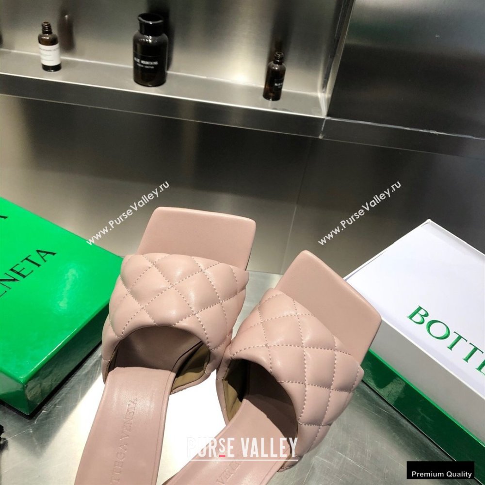Bottega Veneta Heel 8cm Square Sole Quilted Padded Mules Sandals Nude Pink 2021 (modeng-21010428)