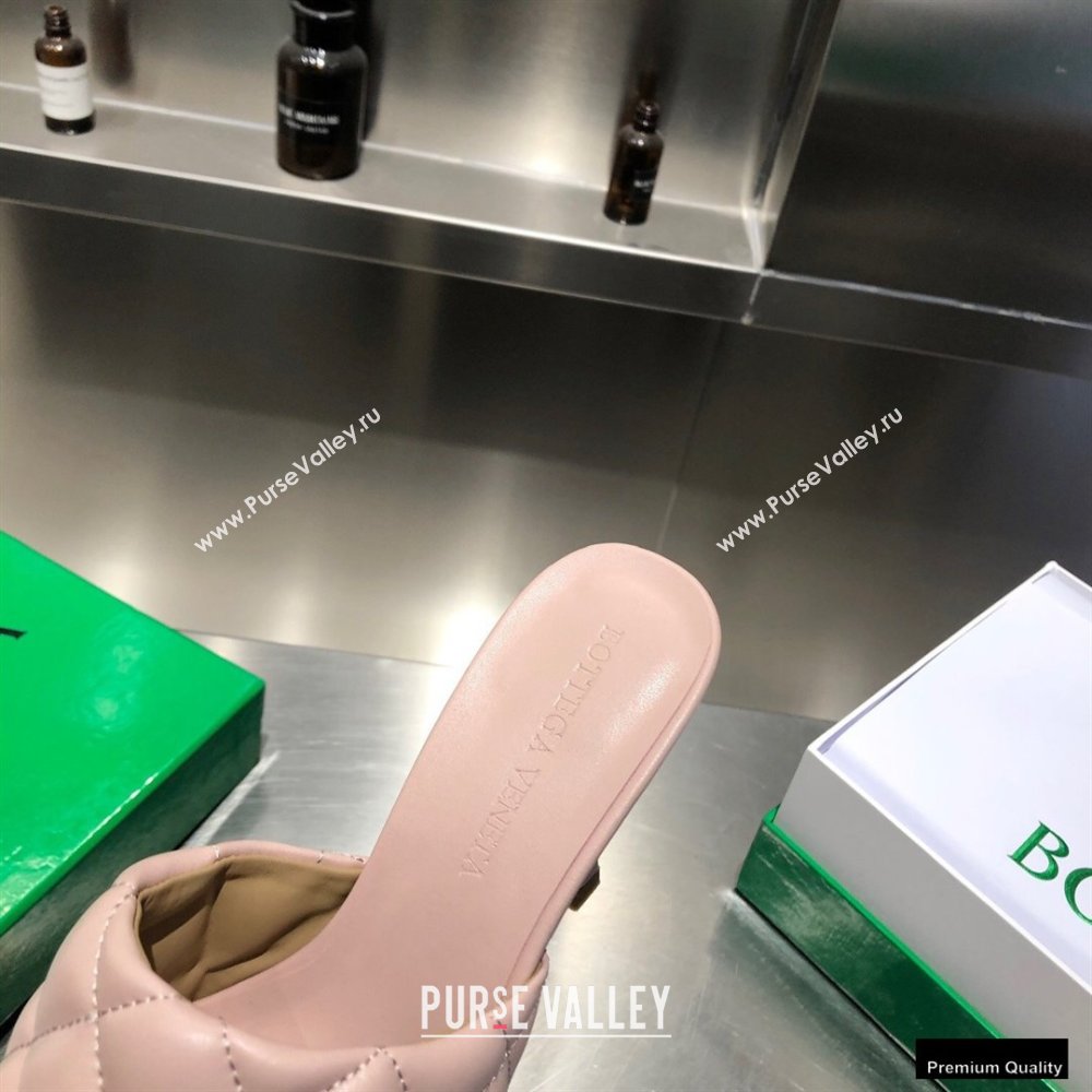 Bottega Veneta Heel 8cm Square Sole Quilted Padded Mules Sandals Nude Pink 2021 (modeng-21010428)