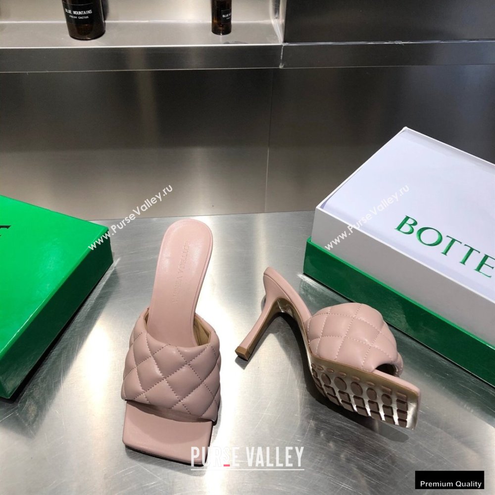 Bottega Veneta Heel 8cm Square Sole Quilted Padded Mules Sandals Nude Pink 2021 (modeng-21010428)