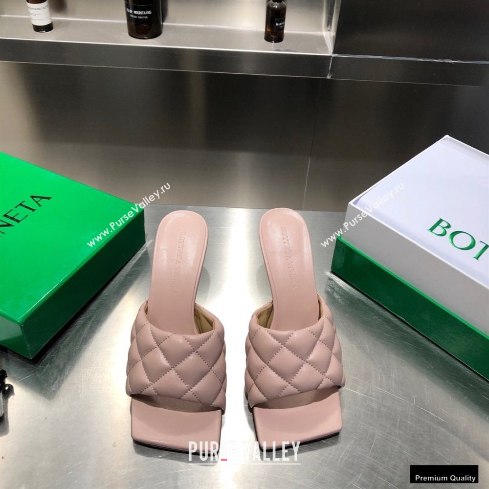 Bottega Veneta Heel 8cm Square Sole Quilted Padded Mules Sandals Nude Pink 2021 (modeng-21010428)