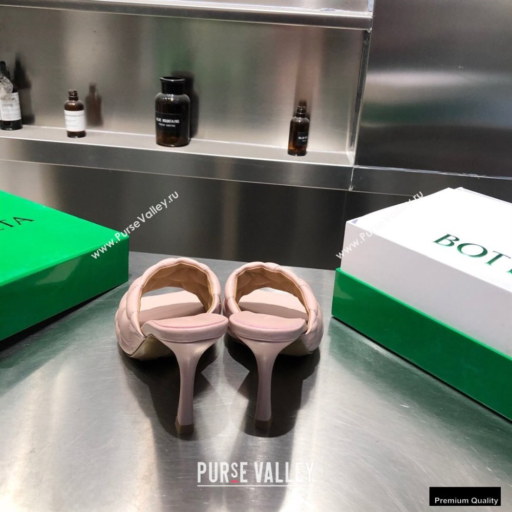 Bottega Veneta Heel 8cm Square Sole Quilted Padded Mules Sandals Nude Pink 2021 (modeng-21010428)