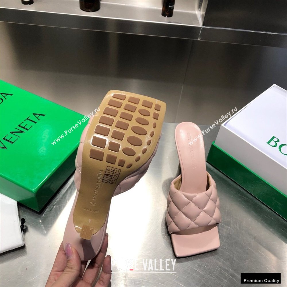 Bottega Veneta Heel 8cm Square Sole Quilted Padded Mules Sandals Nude Pink 2021 (modeng-21010428)